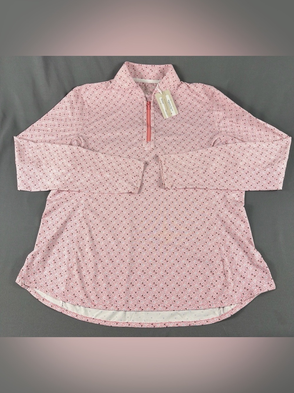Peter Millar Womens Golf Pullover Sleeve Logo Printed 1/4 Zip Large Pink $115